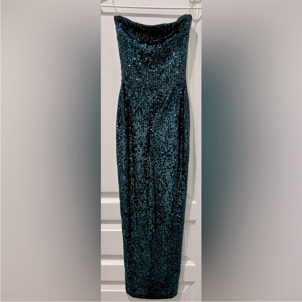 Nookie Emerald Green Strapless Sequin Midi Dress - Picture 7 of 14